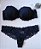 Lingerie conjunto de sutiã e calcinha meia taça renda preta com bojo e aro - Imagem 3