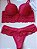 Lingerie conjunto de sutiã e calcinha renda vermelha com bojo e aro - Imagem 2