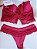 Lingerie conjunto de sutiã e calcinha renda vermelha com bojo e aro - Imagem 3
