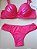 Lingerie conjunto de sutiã e calcinha tanga com renda rosa - Imagem 1