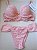 Lingerie conjunto de sutiã e calcinha rosa com bege com bojo e aro - Imagem 1