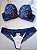 Lingerie conjunto de sutiã e calcinha renda azul e bege com bojo e aro - Imagem 2