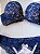 Lingerie conjunto de sutiã e calcinha renda azul e bege com bojo e aro - Imagem 1