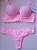 Lingerie conjunto de sutiã e calcinha renda rosa com bojo e aro - Imagem 1