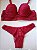 Lingerie conjunto de sutiã e calcinha renda vermelha com bojo e aro - Imagem 2