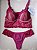 Lingerie conjunto de sutiã e calcinha renda vinho e bege com bojo e aro - Imagem 3