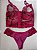 Lingerie conjunto de sutiã e calcinha renda vinho e bege com bojo e aro - Imagem 5
