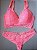 Lingerie conjunto de sutiã e calcinha renda rosa claro neon com bojo sem aro - Imagem 2