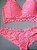 Lingerie conjunto de sutiã e calcinha renda rosa claro neon com bojo sem aro - Imagem 1