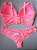 Lingerie conjunto de sutiã e calcinha renda rosa claro neon com bojo sem aro - Imagem 3