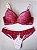 Lingerie conjunto de sutiã e calcinha renda bicolor vermelho vinho e bege - Imagem 2