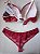 Lingerie conjunto de sutiã e calcinha renda bicolor vermelho vinho e bege - Imagem 3