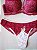 Lingerie conjunto de sutiã e calcinha renda bicolor vermelho vinho e bege - Imagem 1