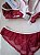 Lingerie conjunto de sutiã e calcinha renda bicolor vermelho vinho e bege - Imagem 4