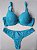 Lingerie conjunto de sutiã e calcinha renda turquesa com bojo e aro - Imagem 1