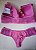 Lingerie conjunto de sutiã e calcinha renda rosa antigo com bojo e aro - Imagem 3