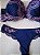 Lingerie conjunto de sutiã e calcinha renda azul marinho e rosa com bojo e aro - Imagem 2