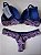 Lingerie conjunto de sutiã e calcinha renda azul marinho e rosa com bojo e aro - Imagem 3