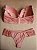 Lingerie conjunto de sutiã e calcinha com renda rosa romance com bojo e aro - Imagem 3