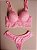 Lingerie conjunto de sutiã e calcinha com renda rosa com bojo e aro - Imagem 1
