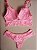 Lingerie conjunto de sutiã e calcinha com renda rosa com bojo e aro - Imagem 3