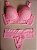 Lingerie conjunto de sutiã e calcinha com renda rosa com bojo e aro - Imagem 1