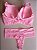Lingerie conjunto de sutiã e calcinha com renda rosa com bojo e aro - Imagem 3