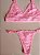 Lingerie conjunto de sutiã e calcinha renda rosa sem bojo e sem aro - Imagem 1