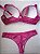 Lingerie conjunto de sutiã e calcinha renda bicolor vinho e bege com bojo e aro - Imagem 3