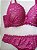 Lingerie conjunto de sutiã e calcinha renda bicolor vinho e bege com bojo e aro - Imagem 2