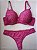 Lingerie conjunto de sutiã e calcinha renda bicolor vinho e bege com bojo e aro - Imagem 1