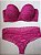 Lingerie conjunto de sutiã e calcinha meia taça renda vinho com bojo e aro - Imagem 1