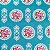 Tecido Tricoline para Patchwork com Estampa de Medalhões Florais com Detalhes em Branco e Fundo Azul Tifany - Imagem 1