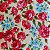 Tecido Tricoline para Patchwork com Estampa Floral Pequeno em Tons de Vermelho, Rosa, Azul e Fundo Amarelo - Imagem 1