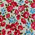 Tecido Tricoline para Patchwork com Estampa Floral Pequeno em Tons de Vermelho, Rosa, Azul e Fundo Amarelo - Imagem 2