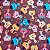 Tecido Tricoline para Patchwork com Estampa de Gatos Coloridos em Tons de Azul, Rosa, Amarelo e Pequenas em Fundo Marrom - Imagem 1