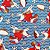 Tecido Tricoline para Patchwork com Estampa de Papai Noel, Ursos, Mini Pinguins e Flocos de Neve em Fundo Azul - Imagem 1