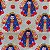 Tecido Tricoline Digital para Patchwork Estampa Círculos com Mini Nossa Senhoras, Mini Rosas Vermelhas em Fundo Bege - Imagem 2