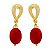Brinco Folheado 18k com Pedra Natural Coral, Tamanho Aprox: 3,5cm x 1,0cm  REF: 0001050 - Imagem 1