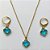 CONJUNTO NO BRUTO PRONTO PARA O BANHO - GARGANTILHA COM CORRENTE CADEADO DE 45CM - PINGENTE E BRINCOS TIPO VAN CLEEF 10MM EM VIDRO AZUL CLARO - BRINCOS ARGOLA DE PRESSÃO - PESO TOTAL: 4,8GR - BRU10145 - Imagem 2