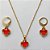 CONJUNTO NO BRUTO PRONTO PARA O BANHO - GARGANTILHA COM CORRENTE CADEADO DE 45CM - PINGENTE E BRINCOS TIPO VAN CLEEF 10MM EM VIDRO VERMELHO - BRINCOS ARGOLA DE PRESSÃO - PESO TOTAL: 4,8GR - BRU10146 - Imagem 2