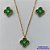 CONJUNTO EM AÇO INOXIDÁVEL(CX55) - CONJUNTO EM AÇO INOXIDÁVEL DOURADO COM PINGENTES TIPO VAN CLEEF VERDE 13MM - TAMANHO: 45CM + EXTENSOR - FECHO LAGOSTA - COMPOSIÇÃO: AÇO INOXIDÁVEL - GARANTIA 06 MESES - AÇO1260 - Imagem 1