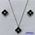 CONJUNTO EM AÇO INOXIDÁVEL(CX77) - GARGANTILHA E BRINCOS COM PINGENTES TIPO VAN CLEEF PRETO 13MM - COMPRIMENTO: 40CM + EXTENSOR - FECHO LAGOSTA - AÇO1292 - Imagem 1