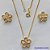 CONJUNTO FOLHEADO A OURO - BANHADO COM 5 MILÉSIMOS + VERNIZ DIAMOND - (CJA740) CONJUNTO COM CORRENTE VENEZIANA 45CM E PINGENTES FLOR VAZADA CRAVEJADAS EM MICROS ZIRCÔNIAS 14MM - FECHO REDONDO - OURO182 - Imagem 1