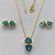 CONJUNTO FOLHEADO A OURO - BANHADO COM 5 MILÉSIMOS + VERNIZ DIAMOND - (CJA792) CONJUNTO COM CORRENTE VENEZIANA 45CM E PINGENTES CORAÇÃO DUPLO COM ZIRCÔNIA AZUL 9X18MM - FECHO REDONDO - OURO184 - Imagem 1