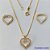 CONJUNTO FOLHEADO A OURO - BANHADO COM 5 MILÉSIMOS + VERNIZ DIAMOND - (CJA617) CONJUNTO COM CORRENTE VENEZIANA 45CM E PINGENTES CORAÇÃO VAZADO CRAVEJADO EM MICROS ZIRCÔNIAS 15x16MM - FECHO REDONDO - OURO191 - Imagem 1