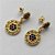 BRINCO FOLHEADO A OURO - BANHADO COM 5 MILÉSIMOS + VERNIZ DIAMOND -  BRINCO DE PINO COM BASE E PINGENTE CRAVEJADOS COM MICROS ZIRCÔNIAS CRISTAIS E AZUIS 14X29MM - OURO232 - Imagem 2