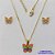 CONJUNTO FOLHEADO A OURO(CJL418) - BANHADO COM 5 MILÉSIMOS + VERNIZ DIAMOND - CONJUNTO INFANTIL COM CORRENTE VENEZIANA 45CM E BRINCOS DE PINO COM PINGENTES DE BORBOLETA 8MM - OURO240 - Imagem 1