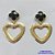 BRINCO FOLHEADO A OURO (BR2200D)- BANHADO COM 5 MILÉSIMOS + VERNIZ DIAMOND -  BRINCO DE PINO VAN CLEEF PRETO COM CORAÇÃO VAZADO 40MM - OURO244 - Imagem 1