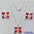 CONJUNTO FOLHEADO A PRATA COM 50 MILÉSIMOS + VERNIZ DIAMOND - CONJUNTO COM CORRENTE VENEZIANA 45CM -BRINCOS DE PINO E PINGENTES EM FLORES ESMALTADAS VERMELHA 16X19MM - PRA110 - Imagem 1